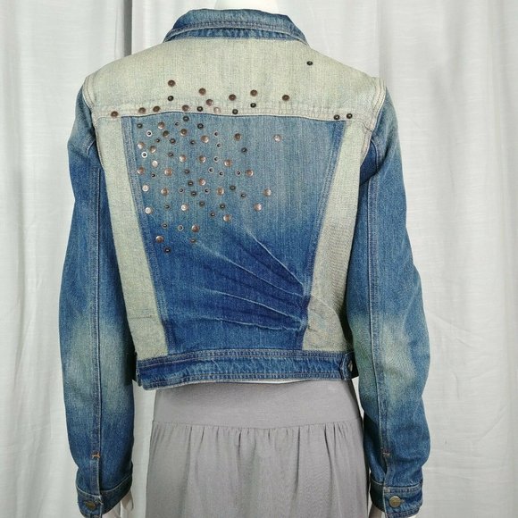 DKNY Jeans Two Toned Studded Denim Jacket Size L - Picture 6 of 12